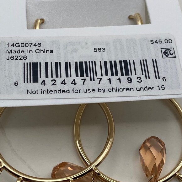 NWT Lauren Ralph Lauren Gold-Tone Hoop Earrings Peach Crystal Beads Drop Dangle - Picture 6 of 9